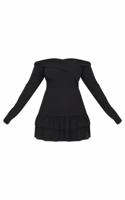 Plus Ribbed Bardot Cross Over Bust Detail Shift Dress-PrettyLittleThing Best