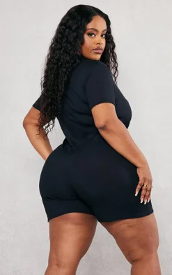 PrettyLittleThing Unitards*Plus Ribbed Button Up Romper