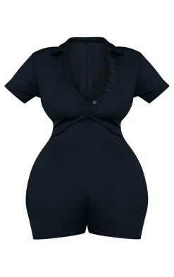 PrettyLittleThing Unitards*Plus Ribbed Button Up Romper