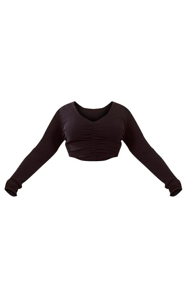New PrettyLittleThing Plus Ruched Front Long Sleeve Top Black
