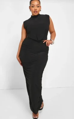 Clearance PrettyLittleThing Plus Ruched Midaxi Skirt Black