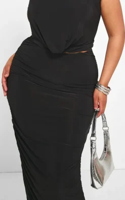 Clearance PrettyLittleThing Plus Ruched Midaxi Skirt Black