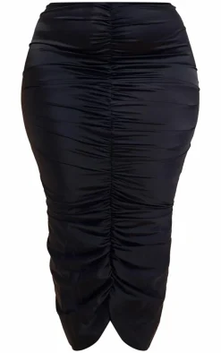Best PrettyLittleThing Plus Ruched Satin Midaxi Skirt Black