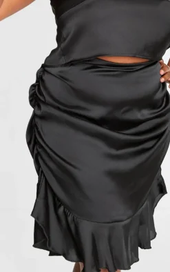 Hot PrettyLittleThing Plus Ruched Side Frill Hem Mini Skirt Black