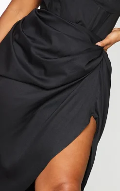 PrettyLittleThing Plus Ruched Side Midi Skirt Black