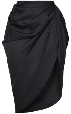 PrettyLittleThing Plus Ruched Side Midi Skirt Black