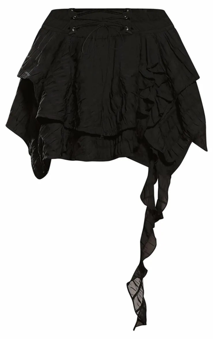 Best PrettyLittleThing Plus Ruffle Detail Lace Up Mini Skirt Black