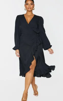 Plus Ruffle Wrap Front Midi Dress-PrettyLittleThing Outlet