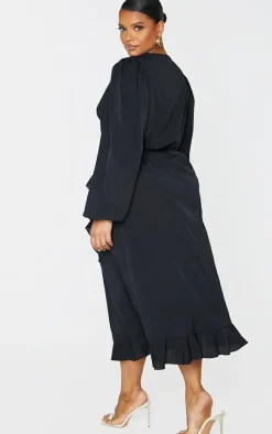 Plus Ruffle Wrap Front Midi Dress-PrettyLittleThing Outlet