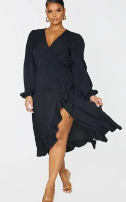 Plus Ruffle Wrap Front Midi Dress-PrettyLittleThing Outlet