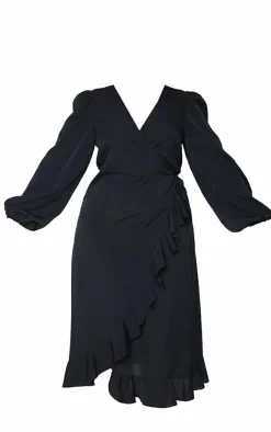 Plus Ruffle Wrap Front Midi Dress-PrettyLittleThing Outlet