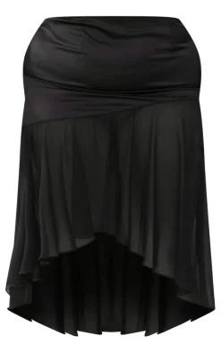 Outlet PrettyLittleThing Plus Satin Chiffon Hem Midi Skirt Black