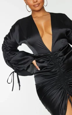 Plus Satin Plunge Ruched Front Dress-PrettyLittleThing Best