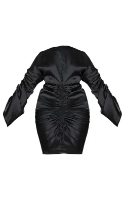 Plus Satin Plunge Ruched Front Dress-PrettyLittleThing Best