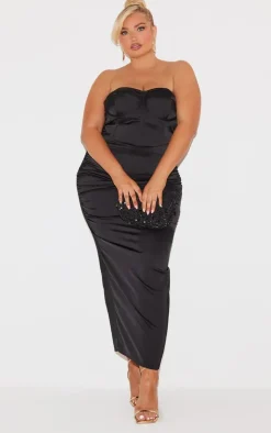 Plus Satin Ruched Cupped Maxi Dress-PrettyLittleThing Discount
