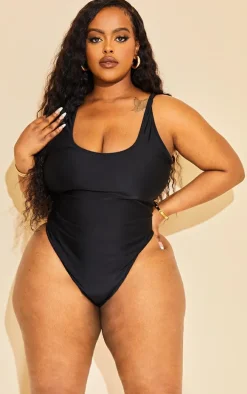 Plus Black Scoop Neck Swimsuit