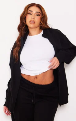 Best PrettyLittleThing Plus Seam Detail Zip Through Oversized Track Top Black