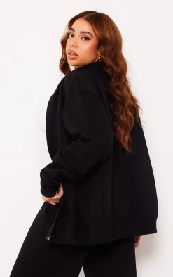 Best PrettyLittleThing Plus Seam Detail Zip Through Oversized Track Top Black