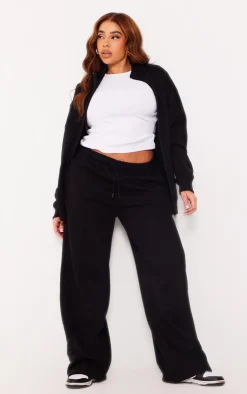 Best PrettyLittleThing Plus Seam Detail Zip Through Oversized Track Top Black