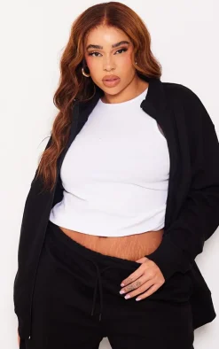 Best PrettyLittleThing Plus Seam Detail Zip Through Oversized Track Top Black