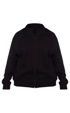 Best PrettyLittleThing Plus Seam Detail Zip Through Oversized Track Top Black