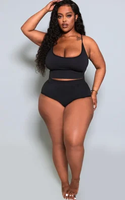 Plus Black Seamless High Waisted Panties