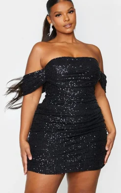 Plus Sequin Bardot Bodycon Dress-PrettyLittleThing Outlet