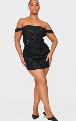 Hot PrettyLittleThing Plus Sequin Detail Mini Skirt Black