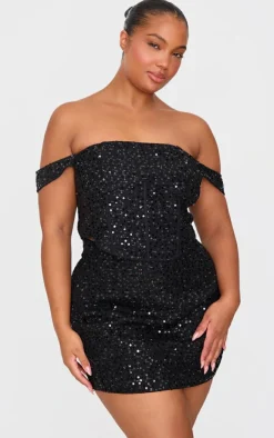 Hot PrettyLittleThing Plus Sequin Detail Mini Skirt Black