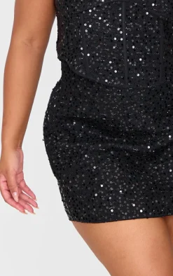 Hot PrettyLittleThing Plus Sequin Detail Mini Skirt Black