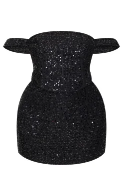 Hot PrettyLittleThing Plus Sequin Detail Mini Skirt Black