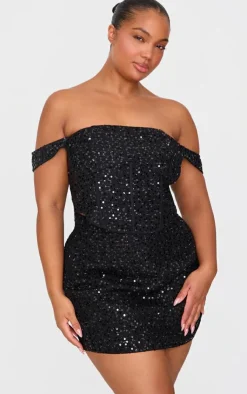 Outlet PrettyLittleThing Plus Sequin Detail Crop Top Black