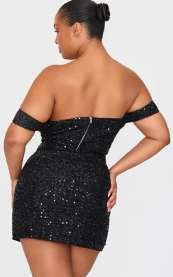 Outlet PrettyLittleThing Plus Sequin Detail Crop Top Black