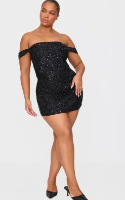 Outlet PrettyLittleThing Plus Sequin Detail Crop Top Black
