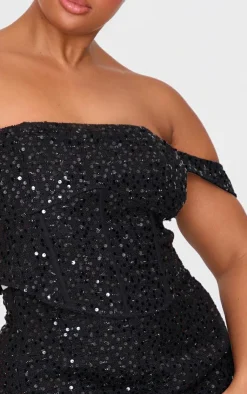 Outlet PrettyLittleThing Plus Sequin Detail Crop Top Black