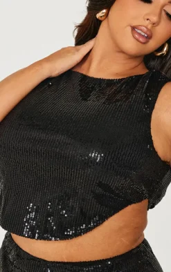 Plus Sequin Dip Hem Crop Top-PrettyLittleThing