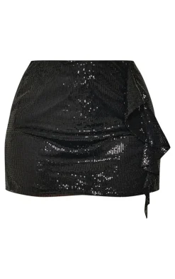 Outlet PrettyLittleThing Plus Sequin Frill Detail Mini Skirt Black