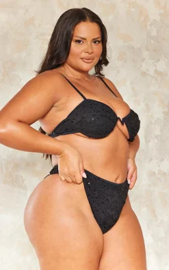 Plus Black Sequin High Waisted Bikini Bottoms