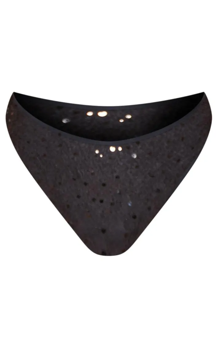 Plus Black Sequin High Waisted Bikini Bottoms