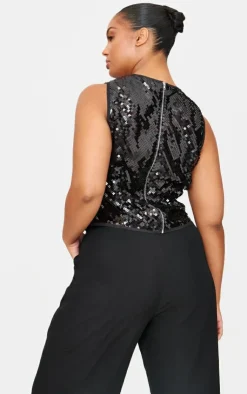 PrettyLittleThing Christmas Party Outfits*Plus Sequin Sleeveless Long Top