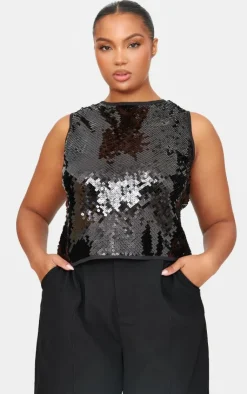 PrettyLittleThing Christmas Party Outfits*Plus Sequin Sleeveless Long Top