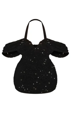 Plus Sequin Velvet Bardot Bodycon Dress-PrettyLittleThing Clearance