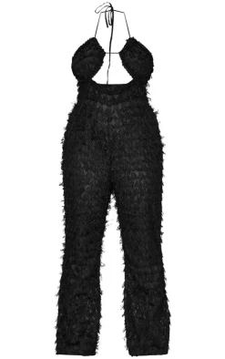 Plus Sheer Feather Lace Up Detail Jumpsuit-PrettyLittleThing New