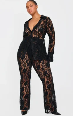 Discount PrettyLittleThing Plus Sheer Lace Pants Black