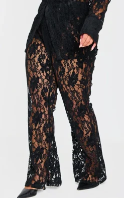 Discount PrettyLittleThing Plus Sheer Lace Pants Black