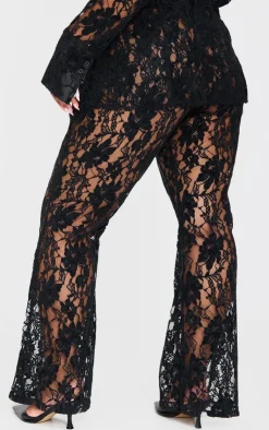 Discount PrettyLittleThing Plus Sheer Lace Pants Black