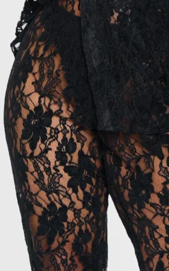 Discount PrettyLittleThing Plus Sheer Lace Pants Black