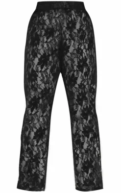 Discount PrettyLittleThing Plus Sheer Lace Pants Black