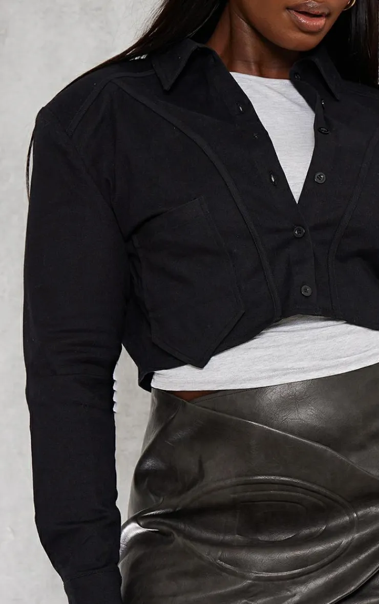 PrettyLittleThing Shirts*Plus Shoulder Pad Detail Cropped Shirt