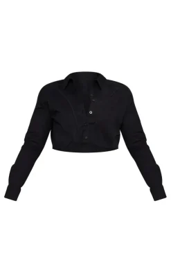PrettyLittleThing Shirts*Plus Shoulder Pad Detail Cropped Shirt